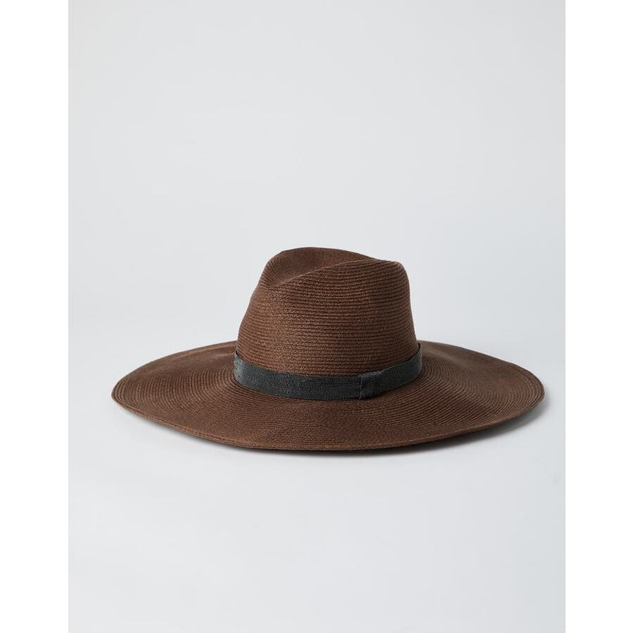 Brunello Cucinelli MCAP90183PCMARR Wide-Brim Straw Sun Hat — Brown