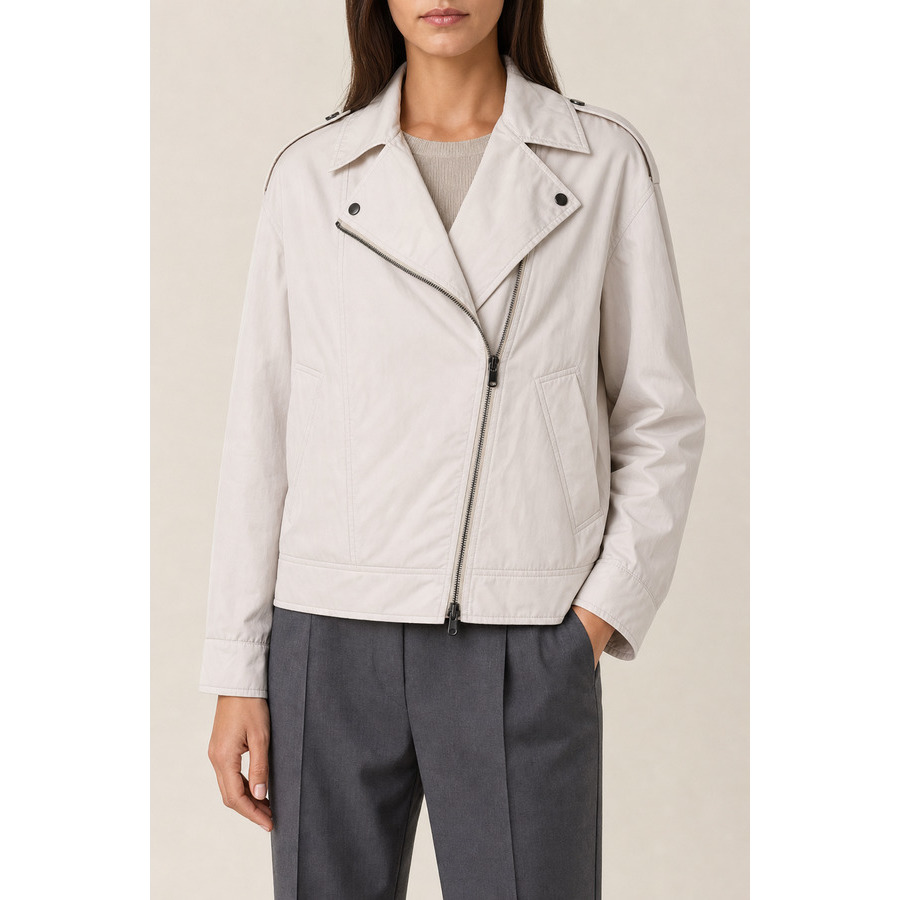 Brunello Cucinelli Womens Off White Biker Jacket