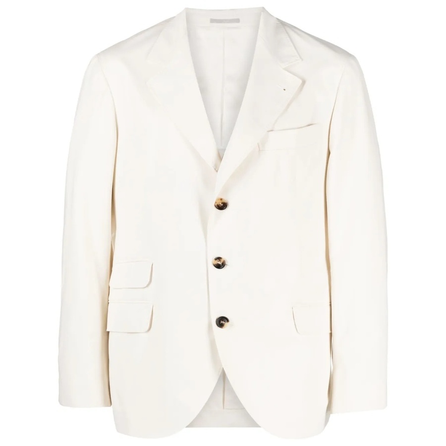 Brunello Cucinelli Men's Off White Cotton Wool Blend Blazer