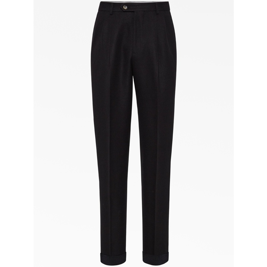 Brunello Cucinelli Black Linen Silk Wool Trousers