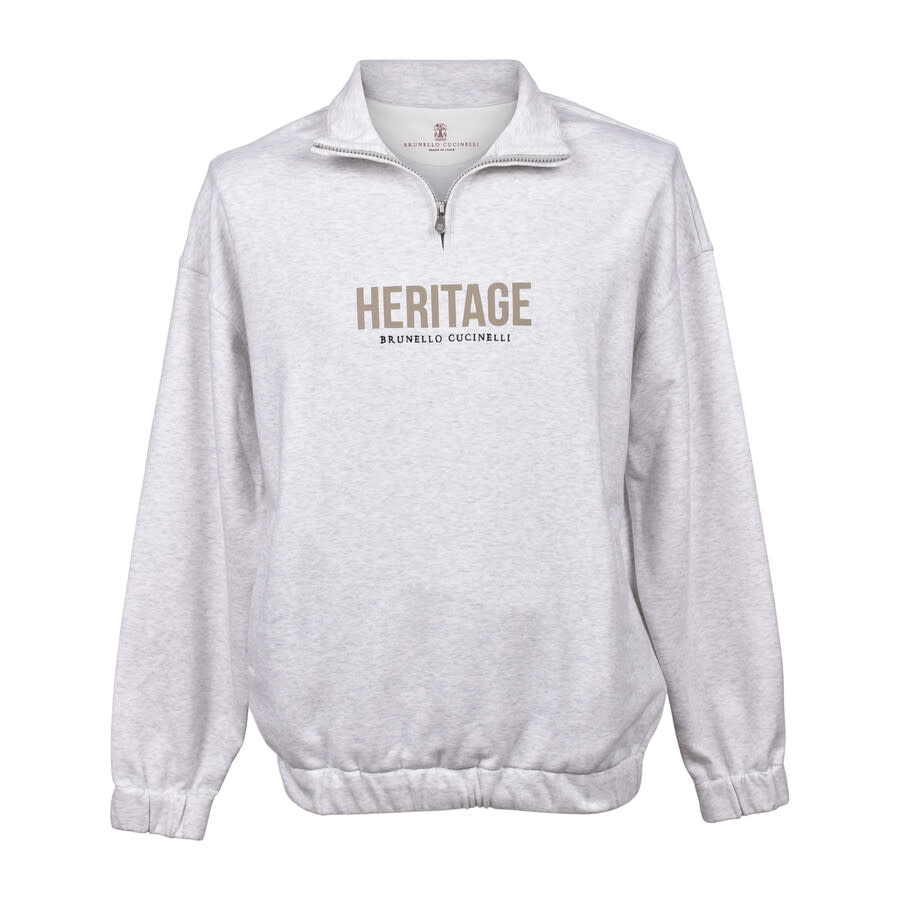 Brunello Cucinelli Heritage Logo Quarter-Zip Sweatshirt — Gray