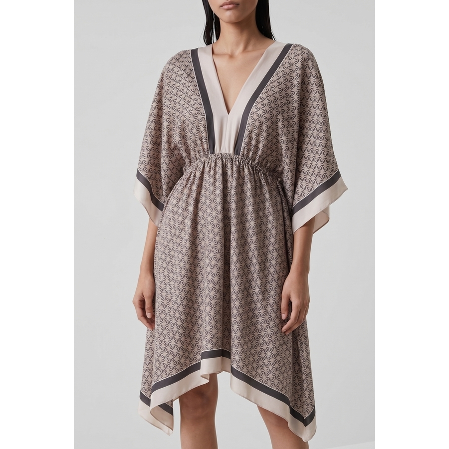 Brunello Cucinelli Silk Geometric Patterned Tunic — Beige