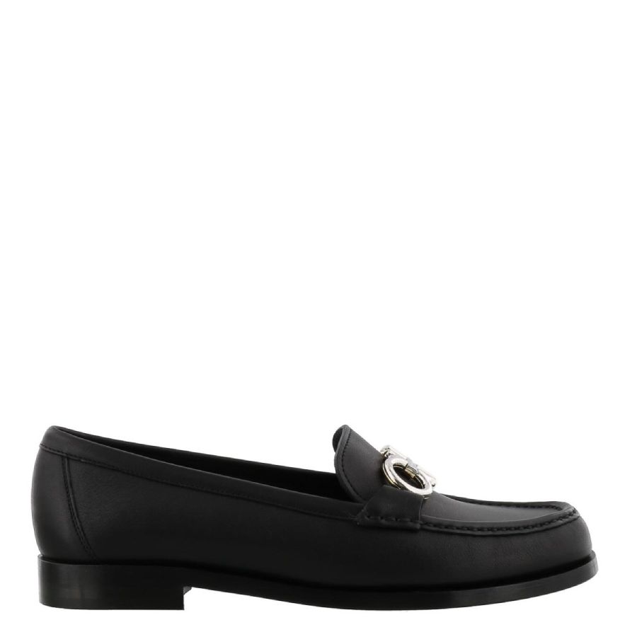 Salvatore Ferragamo Gancini Black Calfskin Loafers