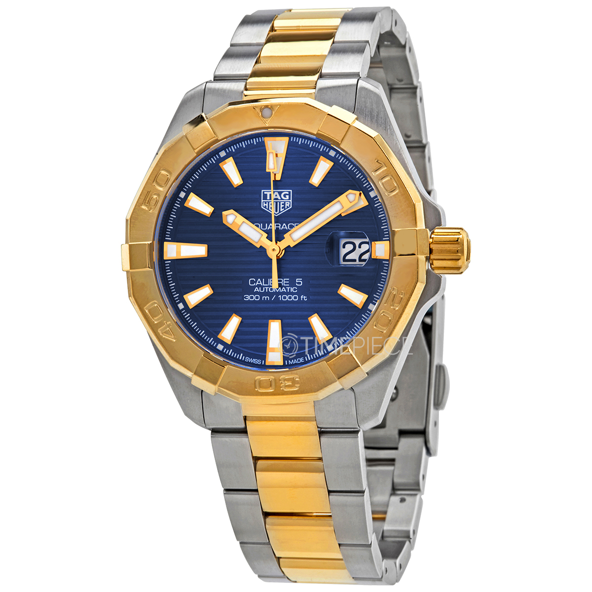 TAG Heuer Aquaracer Calibre 5 Automatic Mens Blue Steel & Yellow Gold  Coating Watch - WBD2120.BB0930