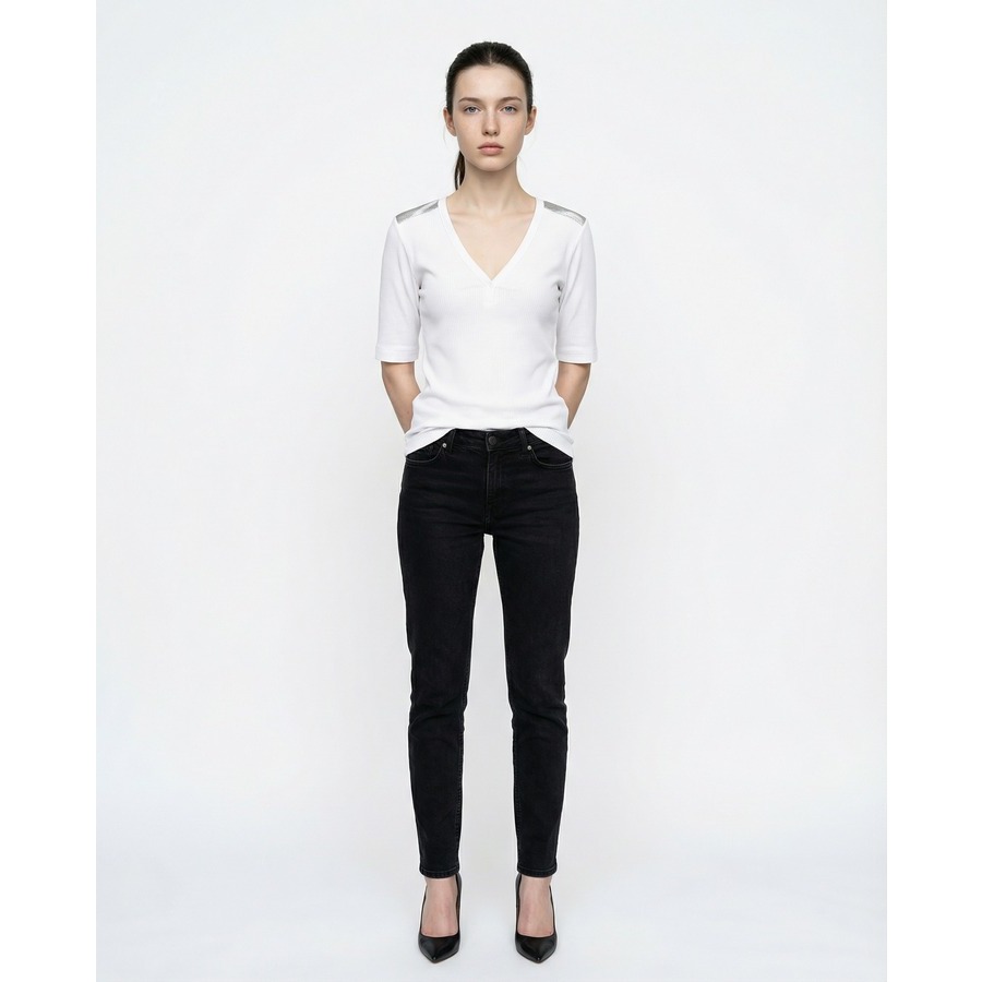 Brunello Cucinelli White Ribbed V-Neck Shirt