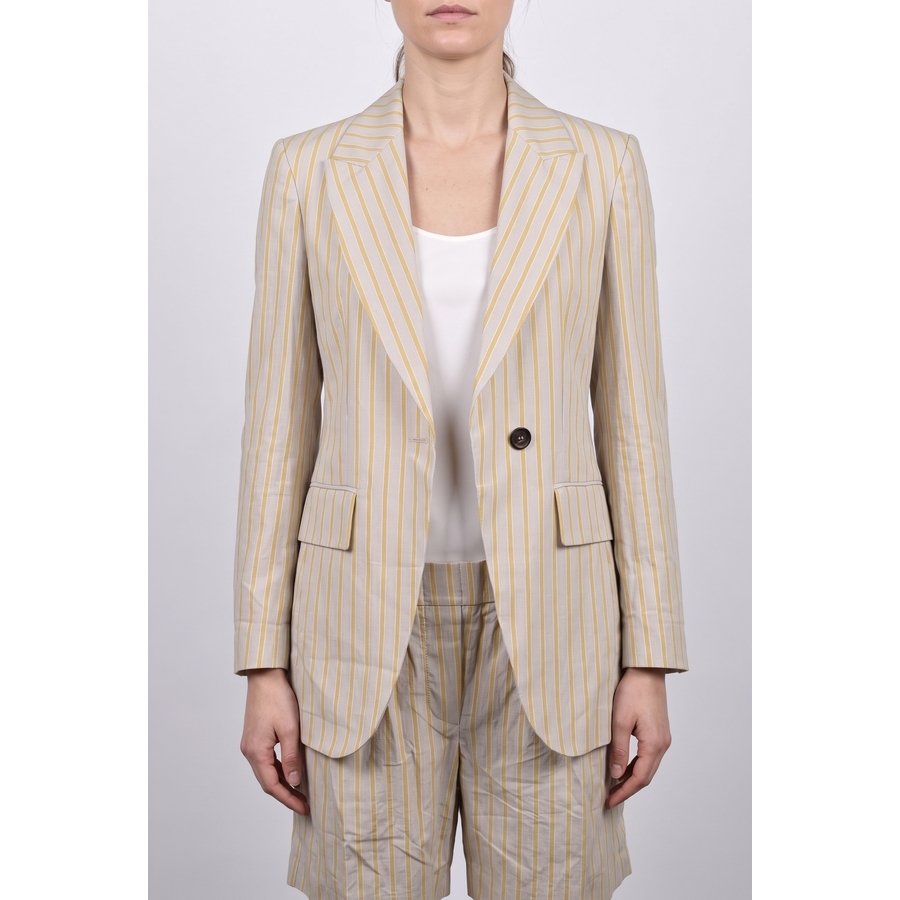Brunello Cucinelli Beige Striped Linen Suit