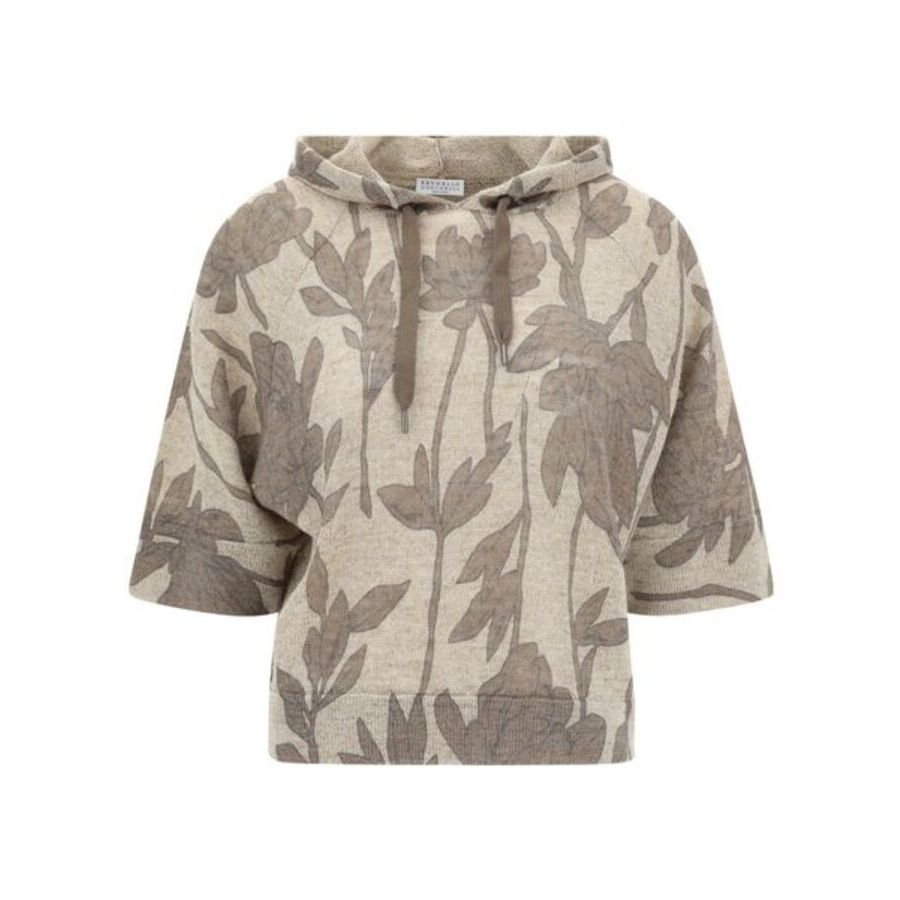 Brunello Cucinelli Beige Floral Linen Silk Sweater