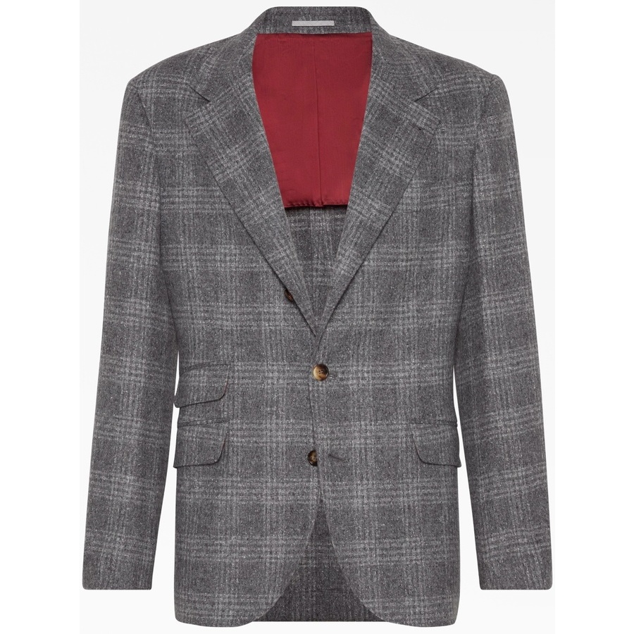 Brunello Cucinelli Medium Grey Plaid Deconstructed Blazer