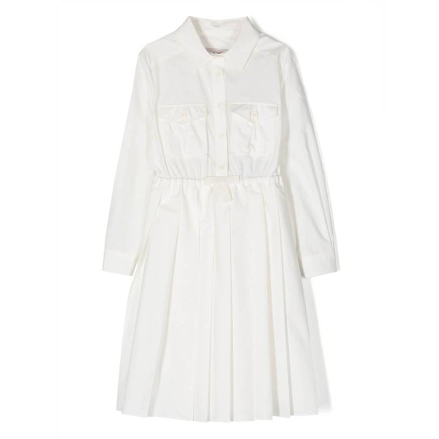 Moncler Girls White Cotton Poplin Long-Sleeve Shirt Dress