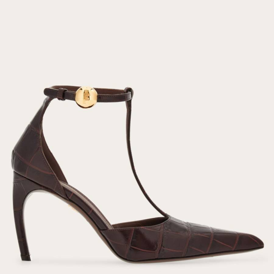 Ferragamo Odette 85 T-Strap Pumps, Size 8 C