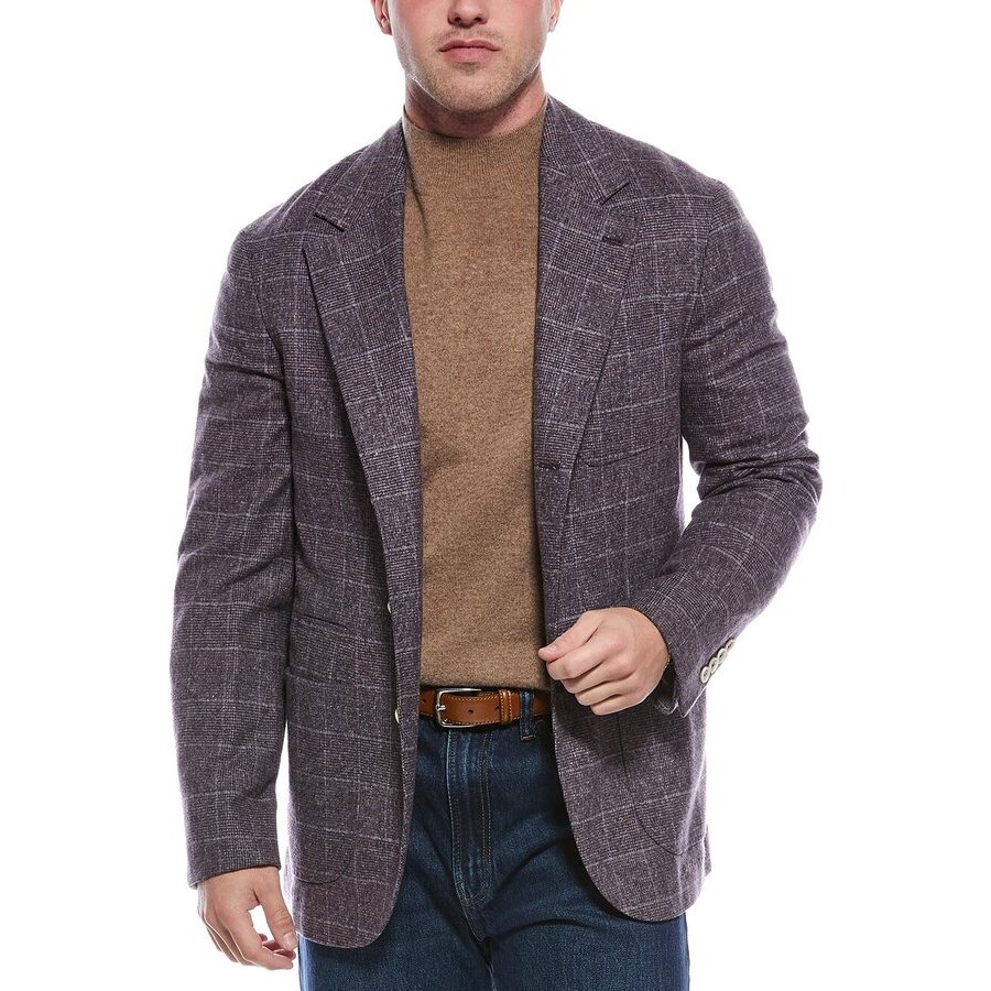 Brunello Cucinelli Men's Iris Wool Silk Blend Checked Blazer