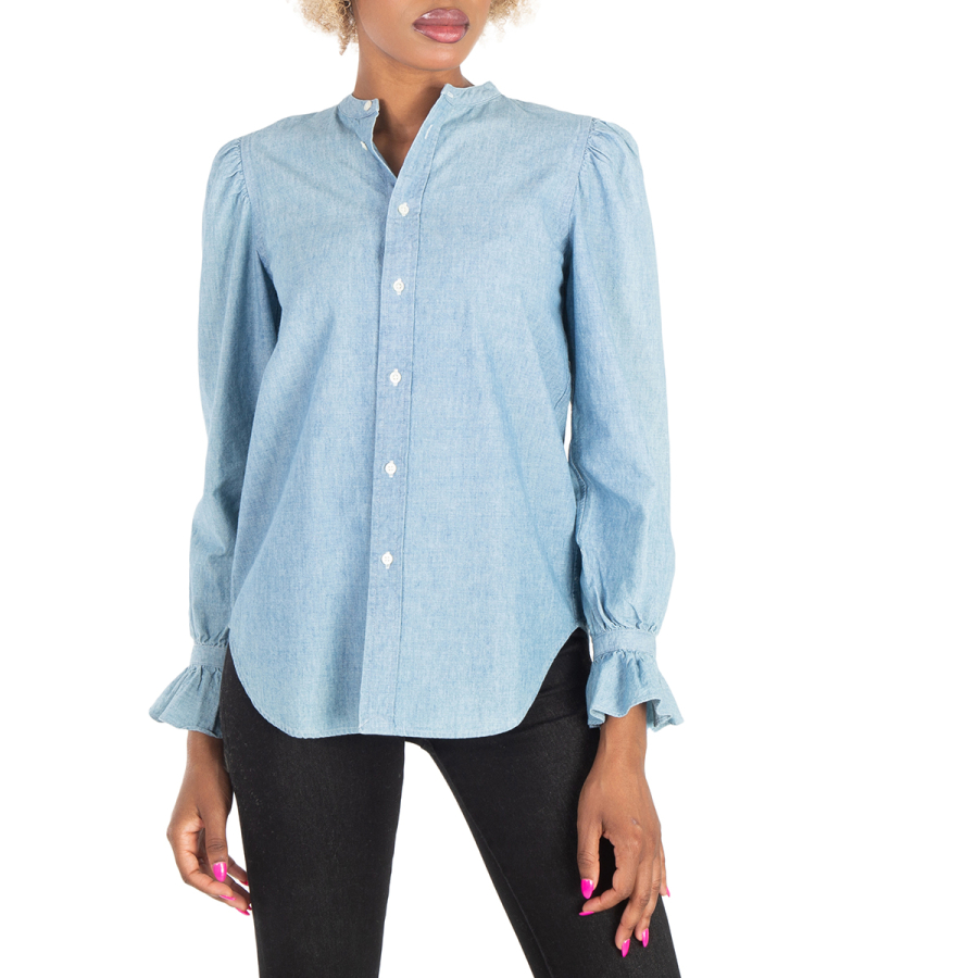 Polo Ralph Lauren Puff-Sleeve Frill-Trimmed Denim Shirt