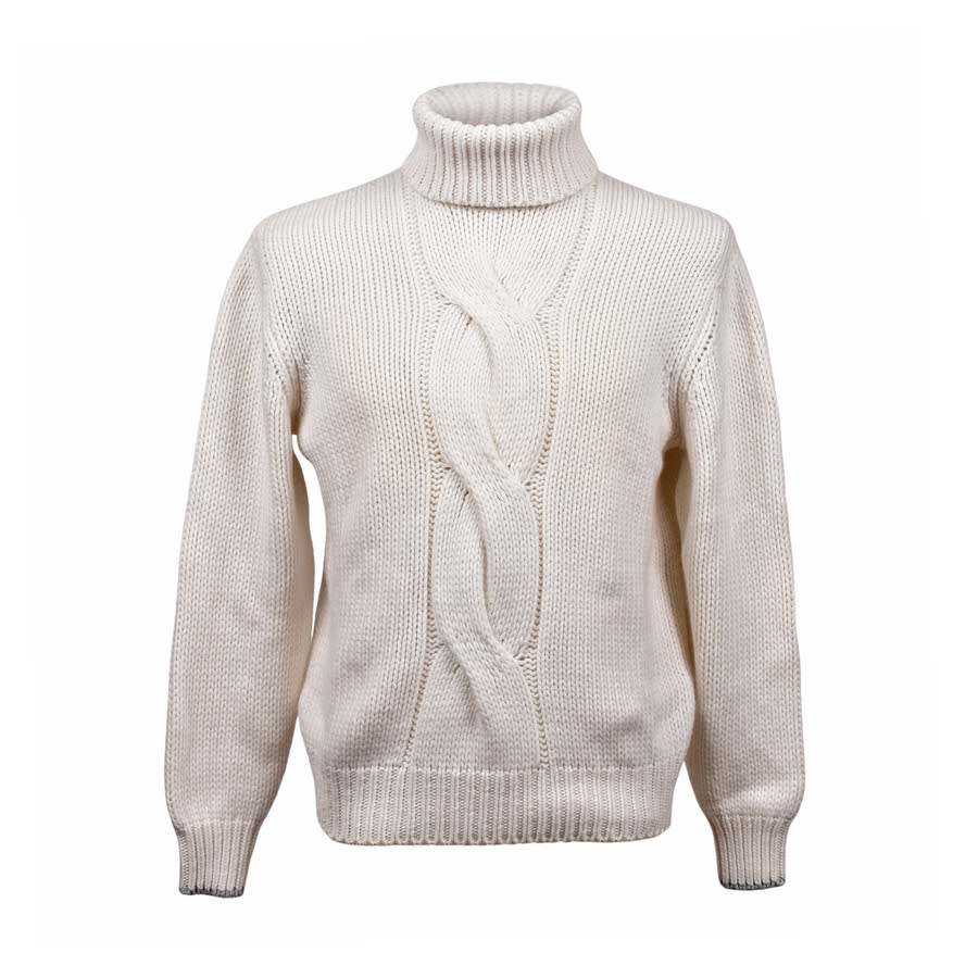 Brunello Cucinelli Cream Cashmere Cable Knit Turtleneck