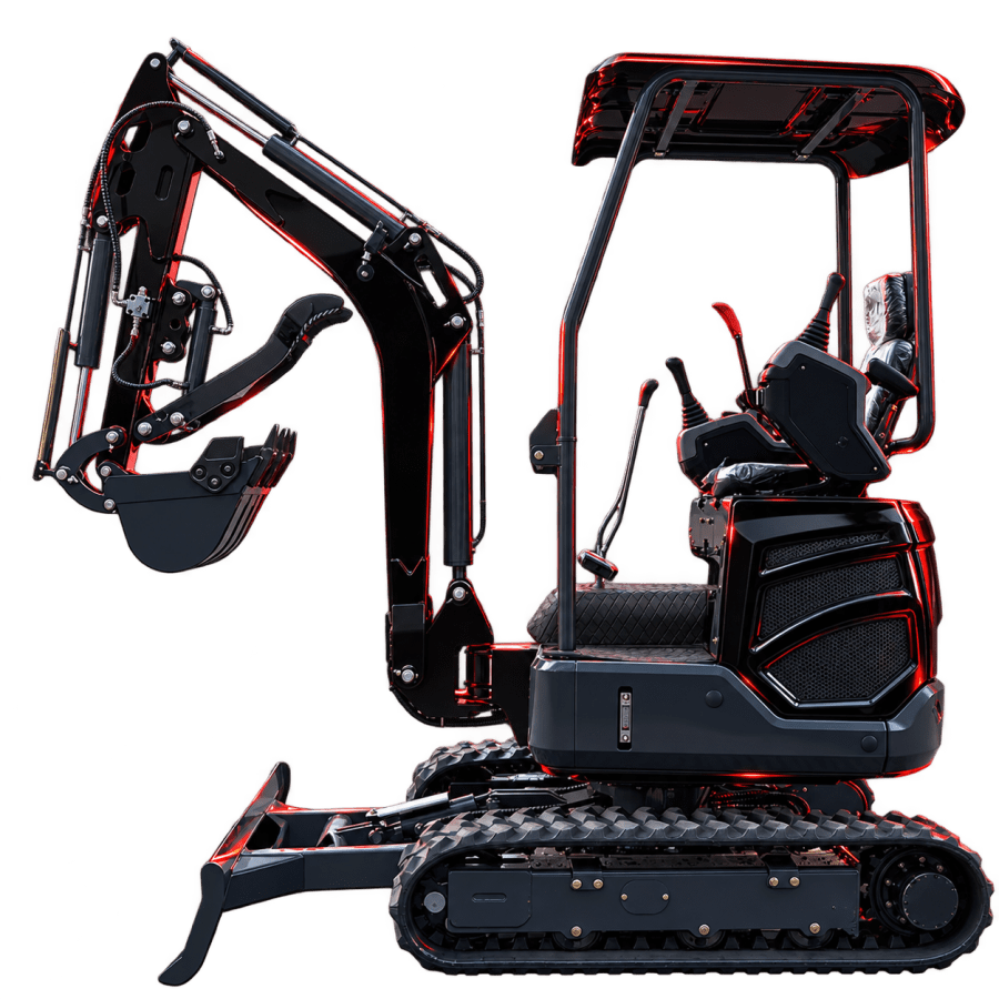 Mini-pelle SILEX T18, 1,8 tonne, vue de profil sur fond transparent