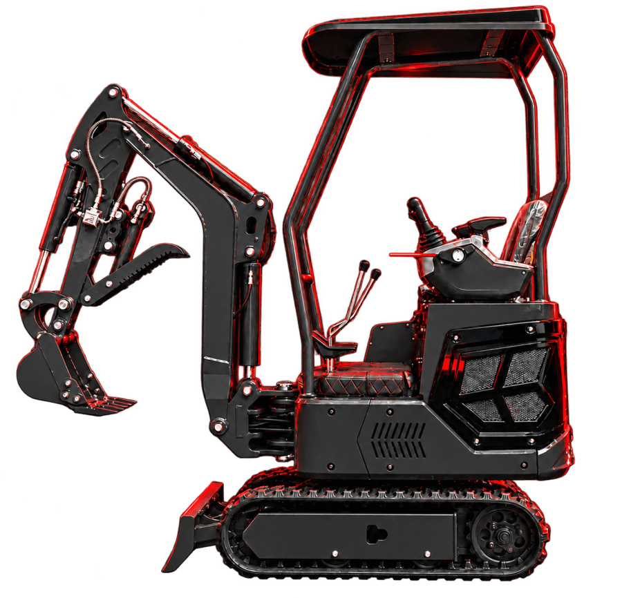 Mini-pelle SILEX OMI-15, 1,5 tonne, vue de profil sur fond transparent