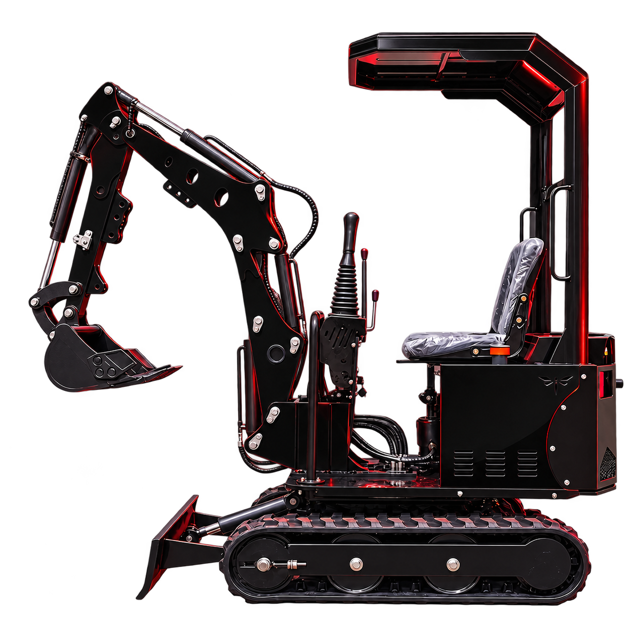 Mini-pelle SILEX OMI-08, 0,8 tonne, vue de profil sur fond transparent