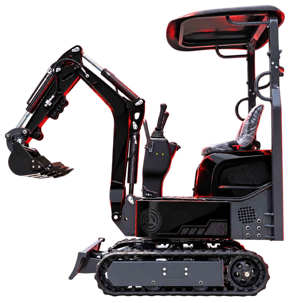 Mini-pelle SILEX OMI-12, 1,2 tonne, vue de profil sur fond transparent