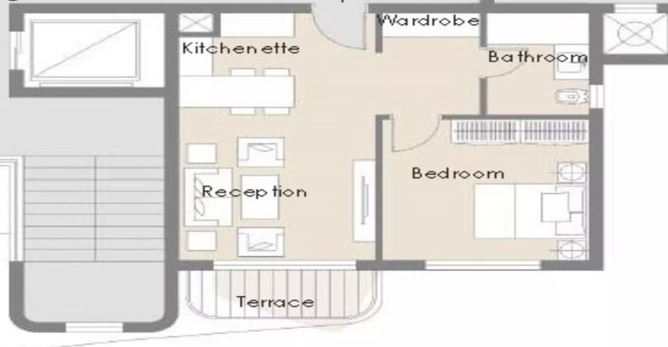 1-bedroom Apartment floor plan at Palm Hills New Cairo