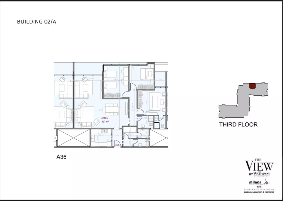 Floor plan for the unit type of 3BR Apartment | Prime location | The Waterway View