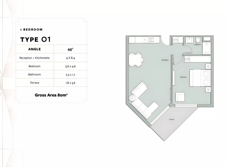 1-bedroom Apartment floor plan at Fouka Bay