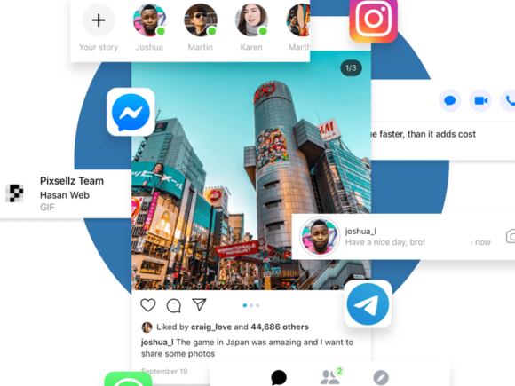 Bibliothèque d'applications mobiles: plus de 120 interfaces utilisateur provenant de 4 applications sociales