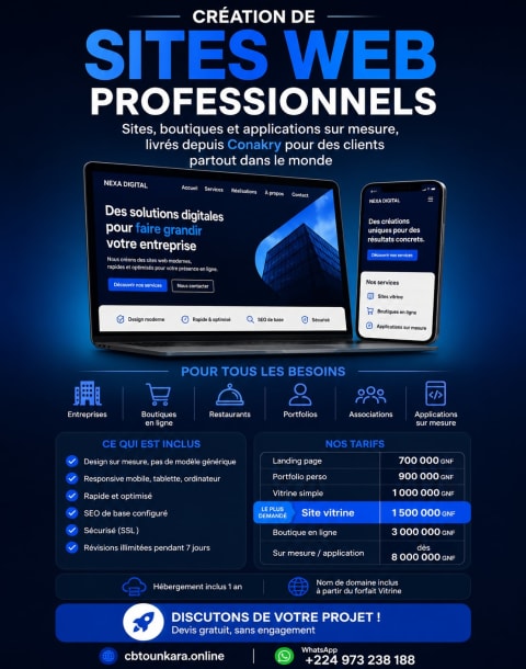 Création de sites web professionnels 🌐 à Conakry