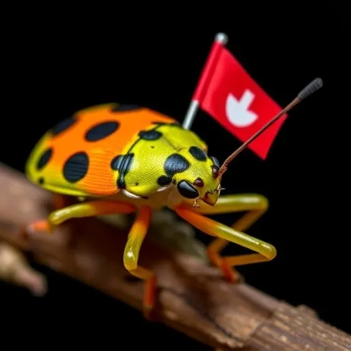 Detailed photograph of a tropical bug engaging in a flag-waving defense mechanism to ward off predators, correlating with new scientific observations.