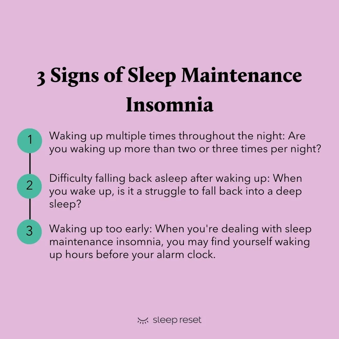 Well-lit bedroom scene showing a distressed woman lying awake in bed, illustrating sleep maintenance issues visually.