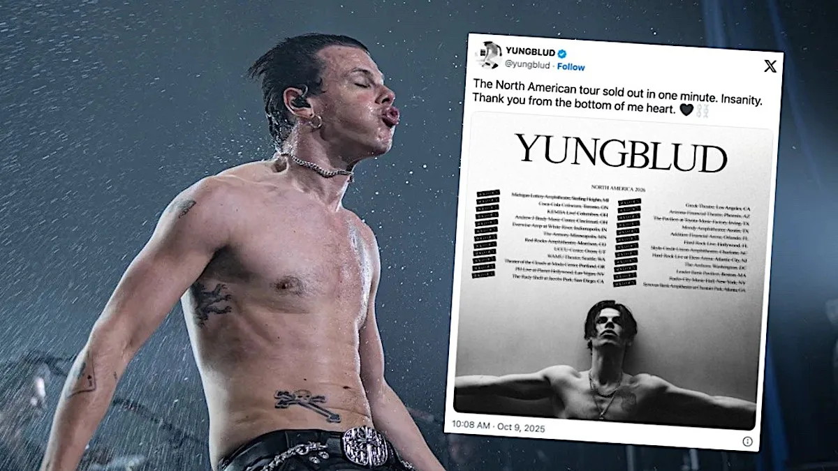 Colorful promotional banner showcasing Yungblud’s 2026 tour announcement – energetic and visually appealing.