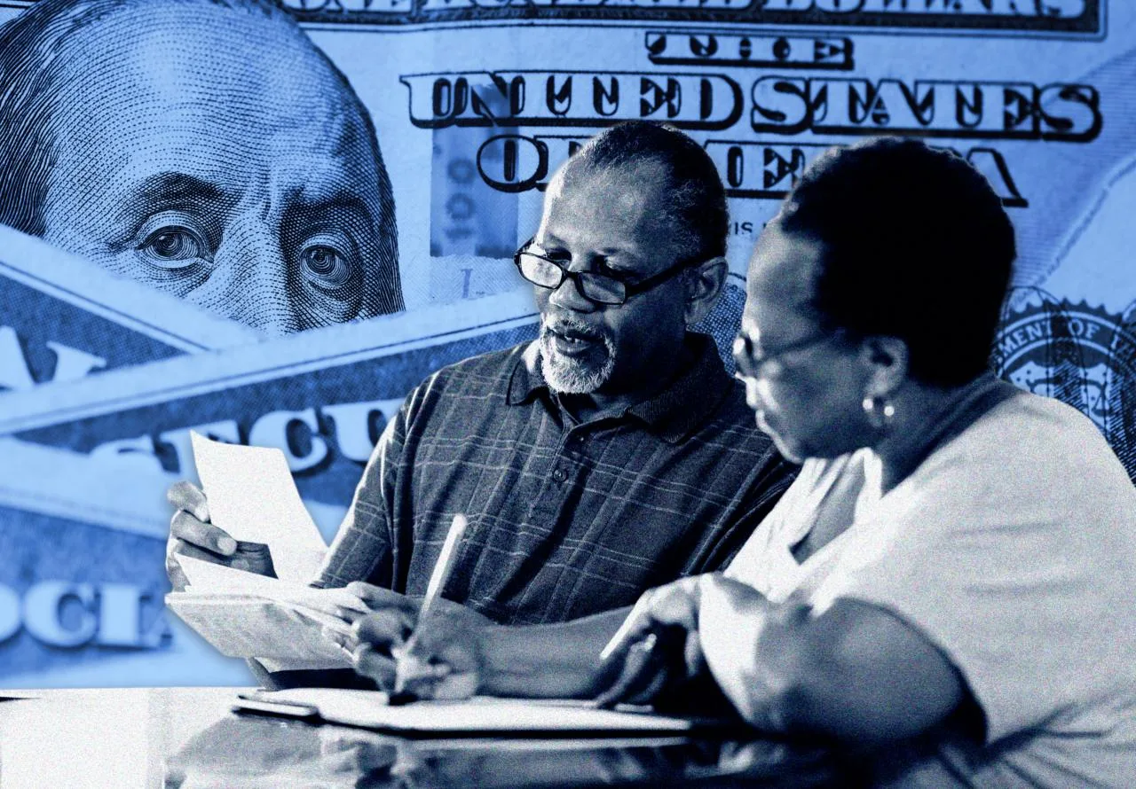 Professional financial-themed image showing retirement savings concepts with greenery background indicating growth.