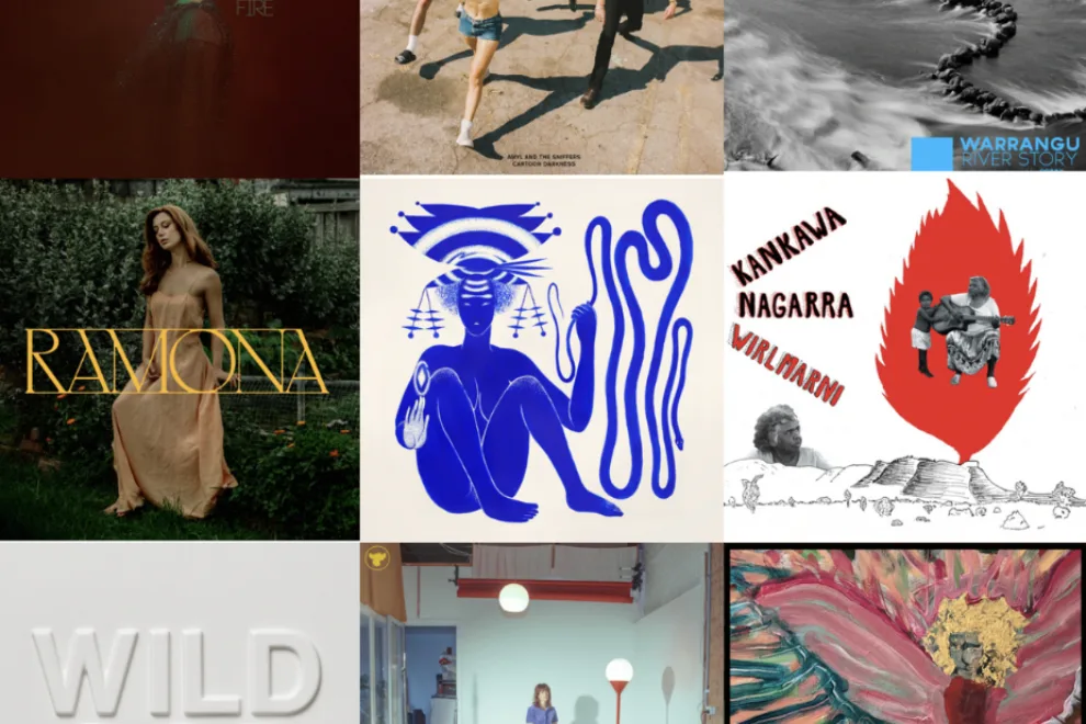 Group image collage representing several shortlisted artists for the 21st Soundmerch Australian Music Prize.