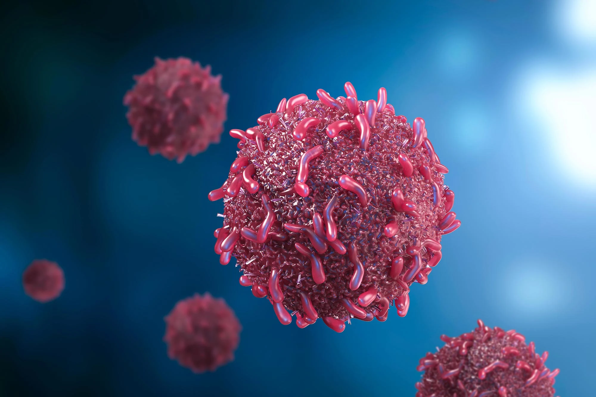 High-resolution conceptual image of red cancer cells, relevant for visualizing the cancer aspect in the article.