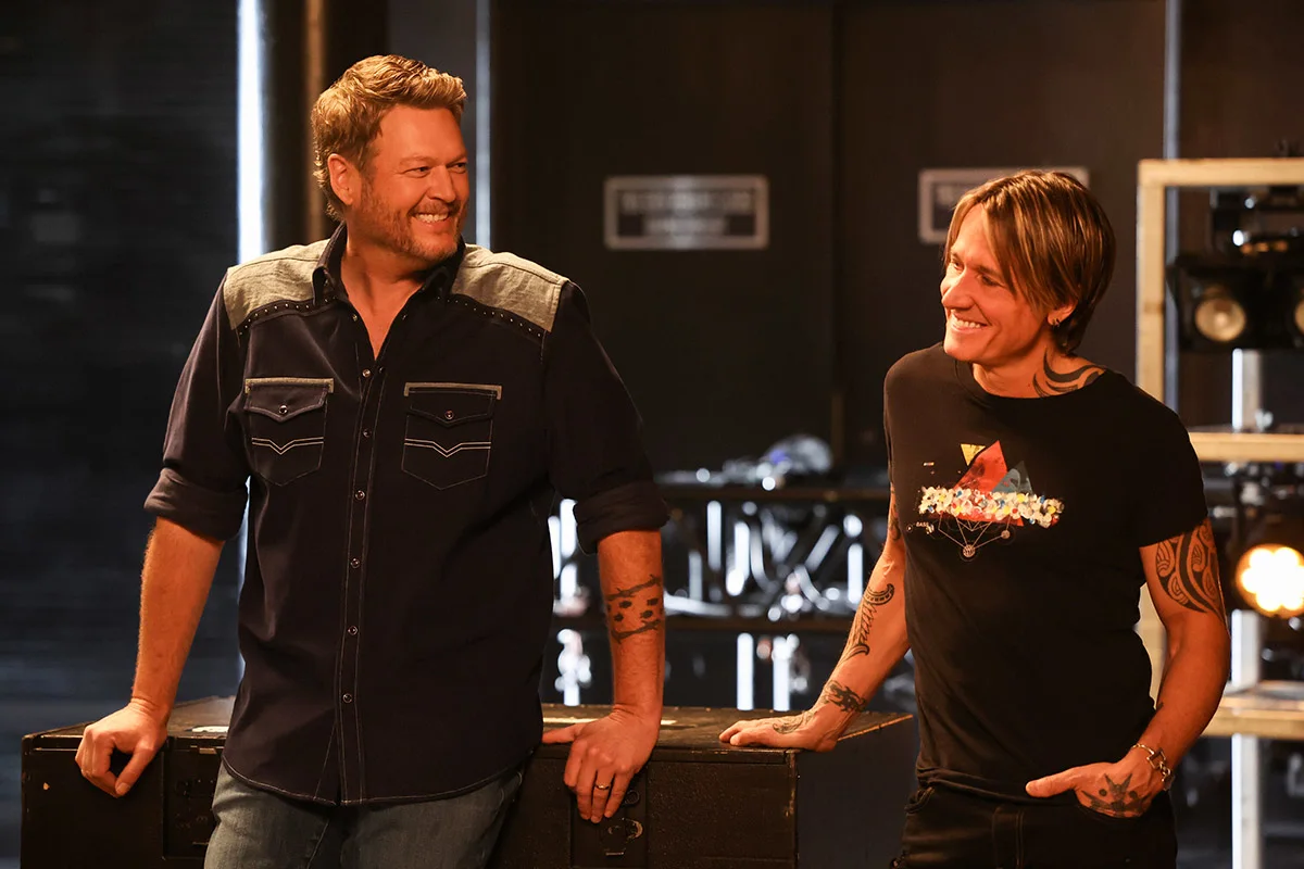 Blake Shelton and Keith Urban performing during 'The Road' Season 1 premiere.