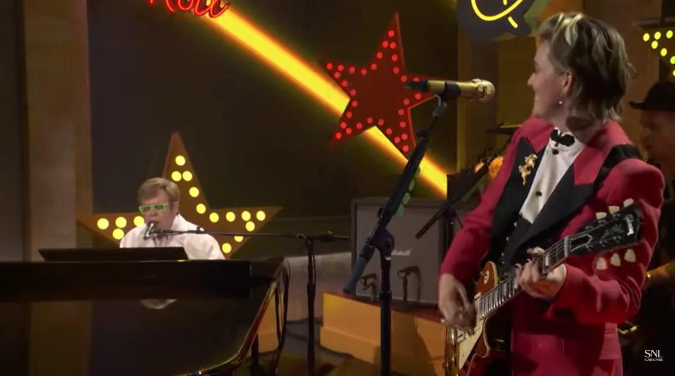 Live performance still of Brandi Carlile on stage during her emotional rendition of 'The Story' on SNL.