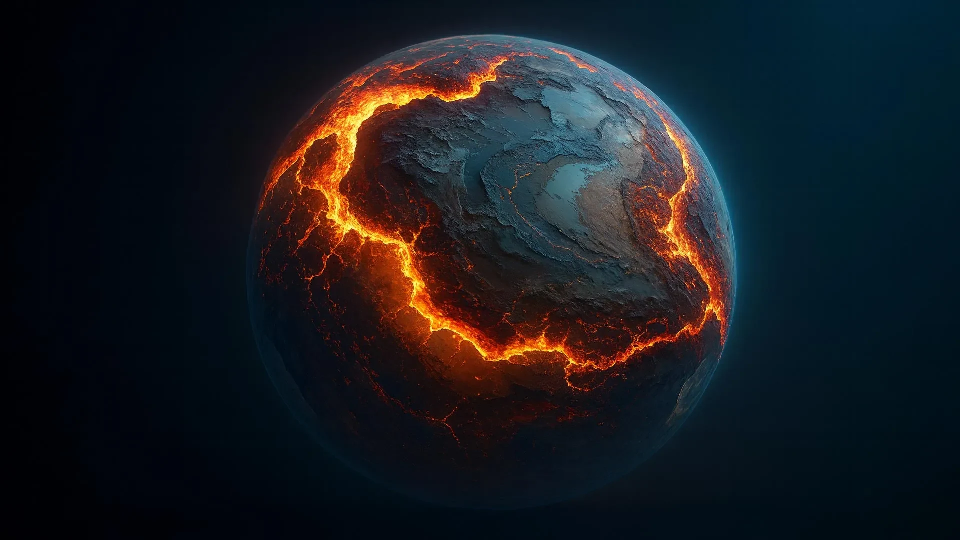 Stunning illustration showing continents glowing amidst volcanic energy in early Earth history.