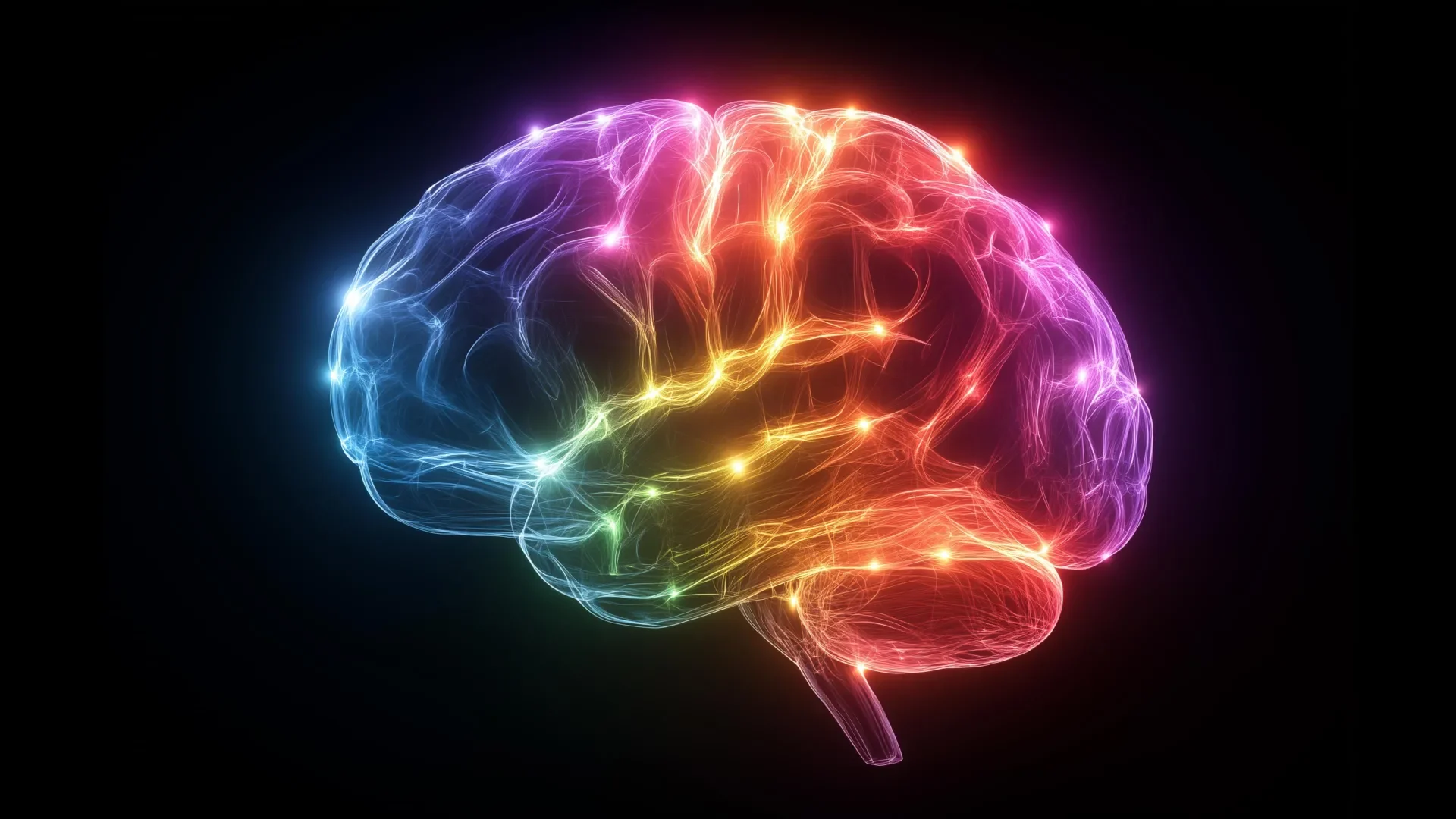 Color-coded brain illustration highlighting various functional regions, suggesting complex neural processing.