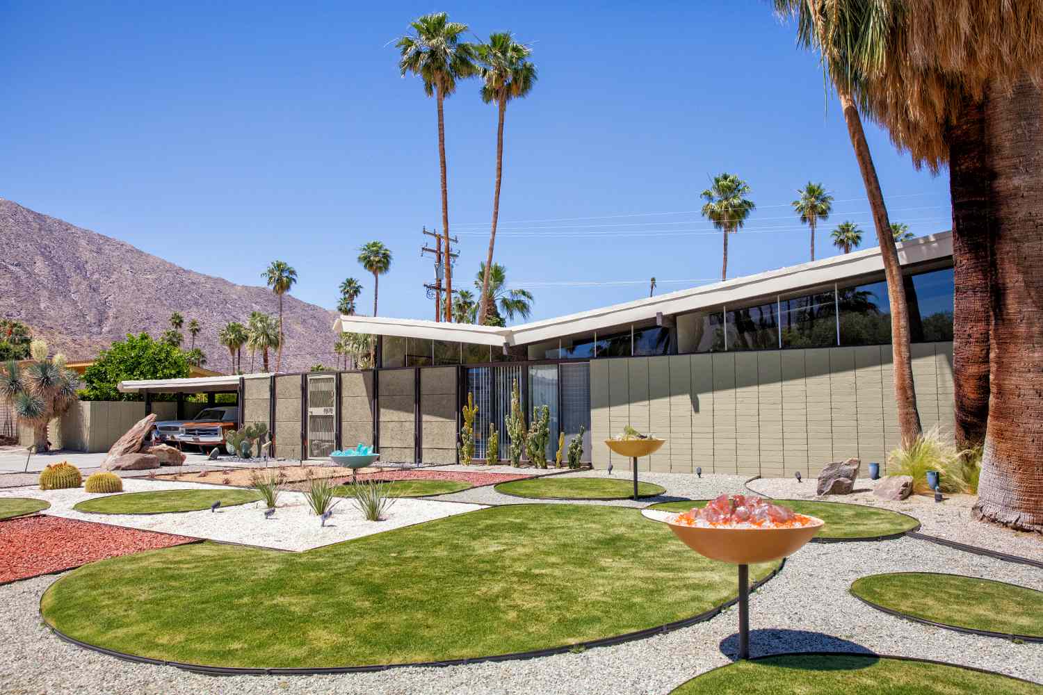 Midcentury Modern House with a classic car