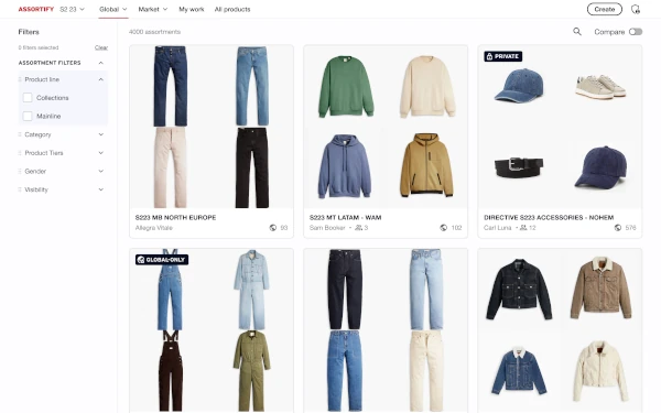Screenshot of an assortment listing page