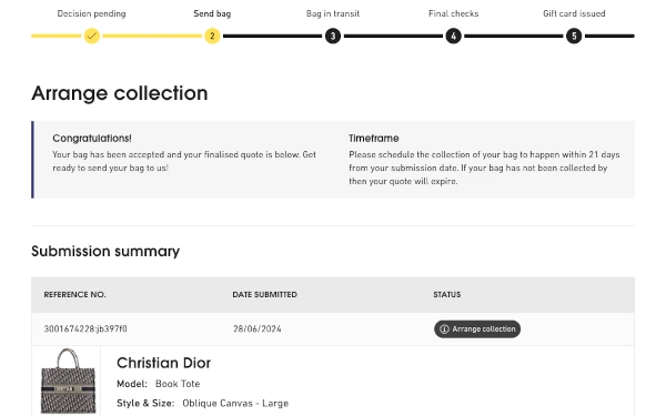 Screenshot of an arrange collection page