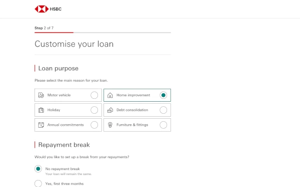 Screenshot of a loan form page