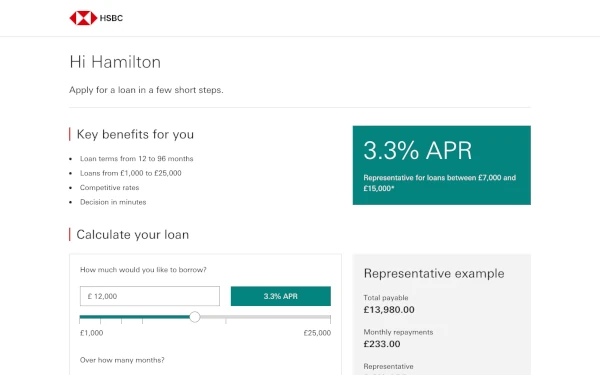 Screenshot of a loan calculator page