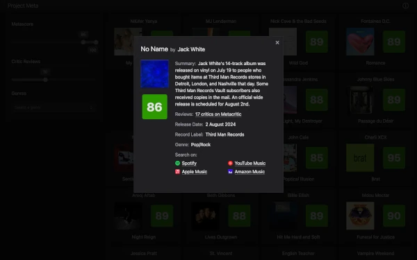 Screenshot of an album detail dialog