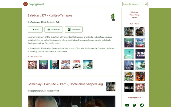 Screenshot of the home page