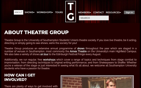 Screenshot of the about page