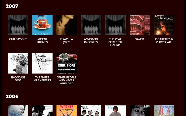 Screenshot of the shows page