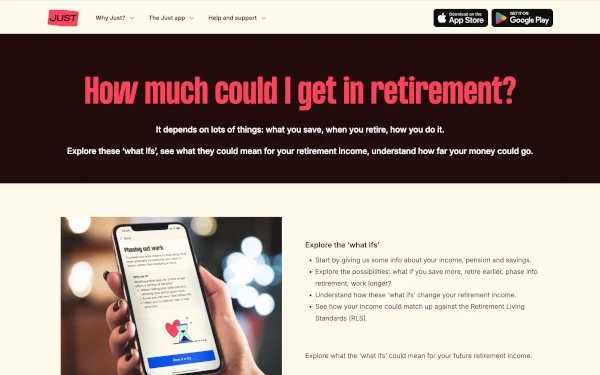 Screenshot of Just retirement planning tool