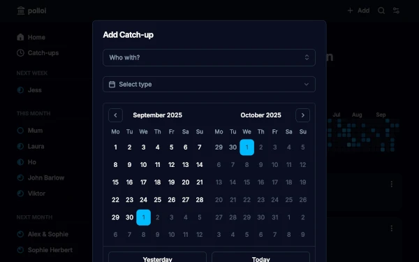 Screenshot of the add catch-up dialog