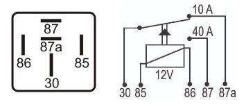 Dimensões de RELE 12V 040/10A 5T C/SUP POWER TRIM DP-B;C;D;E (s/diodo)
