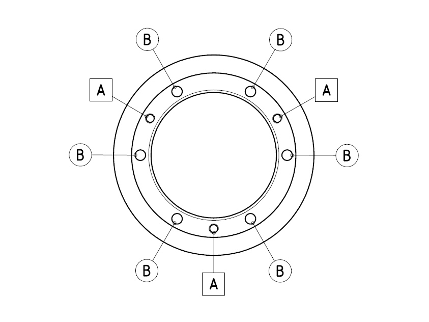 Dimensões de FLANGE ESPELHO POPA 270;280...DP-A;B;C;D;E ALUMÍNIO