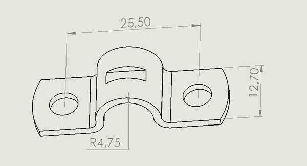 Dimensões de PRESILHA CAPA CABO COMANDO (2 FUROS) AÇO BICROMATIZADO AMARELO